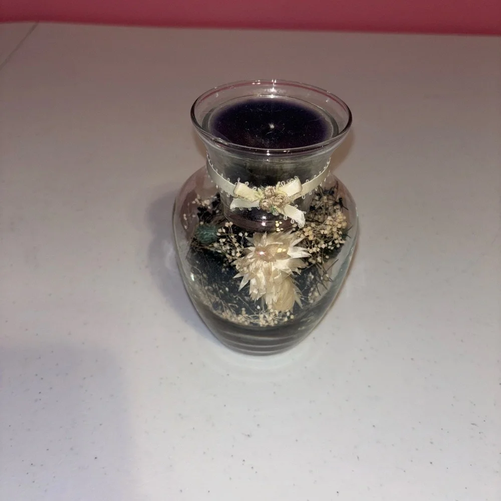 Glass Vase with Cream and Blue Dried Flowers